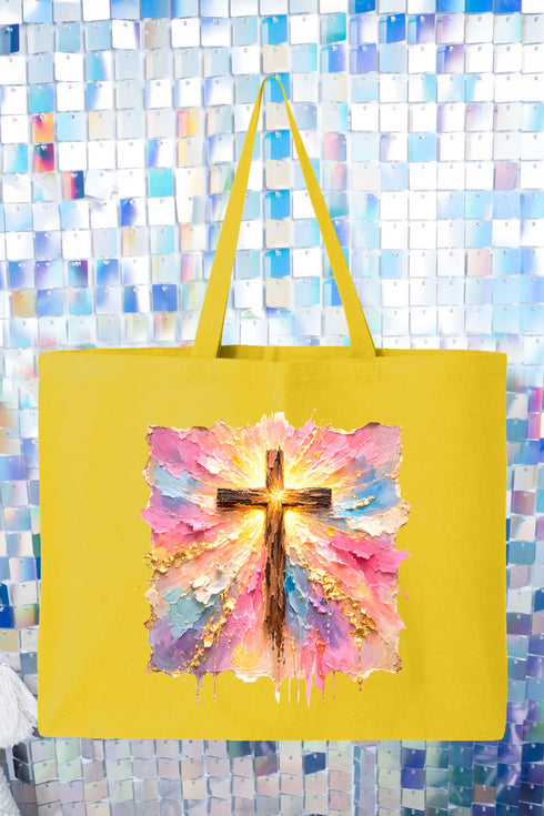 Pastel Brushstroke Cross Canvas Jumbo Tote