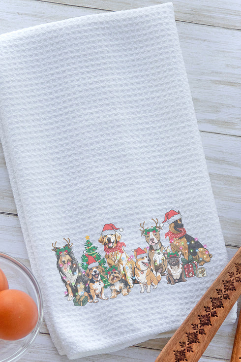 Barking Up The Christmas Tree Waffle Kitchen Towel