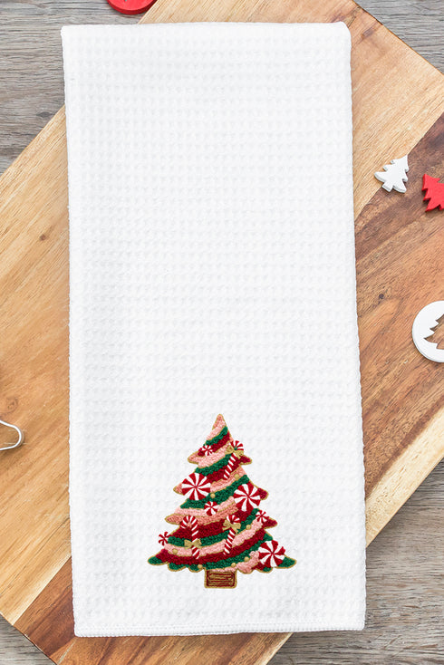 Faux Yarn Candy Cane Wishes Waffle Kitchen Towel