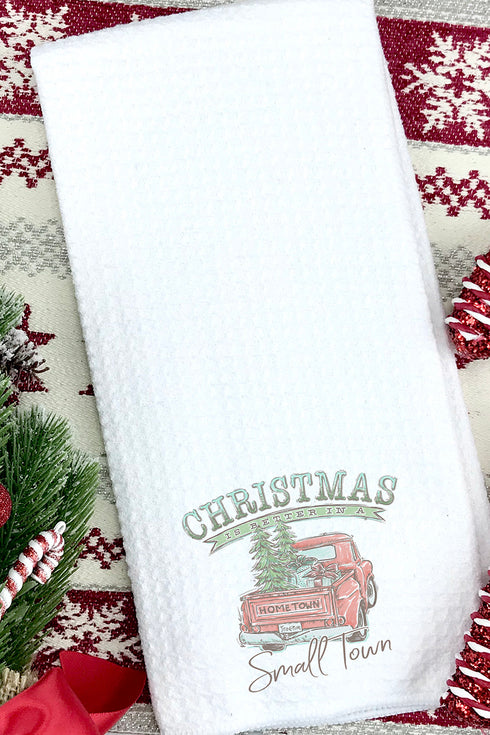 Christmas Better In A Small Town Waffle Kitchen Towel
