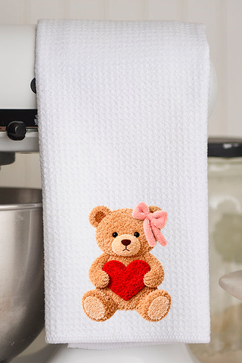 Cozy Heart Cub Faux Yarn Waffle Kitchen Towel