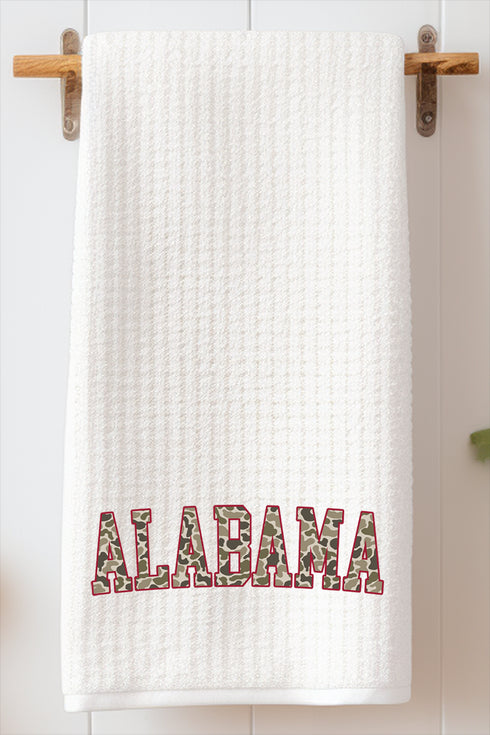 Crimson Alabama Camo Waffle Kitchen Towel