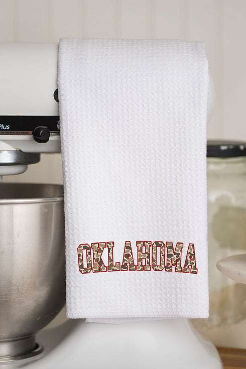 Crimson Oklahoma Camo Waffle Kitchen Towel