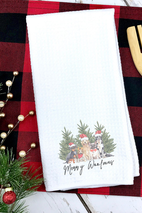 Dog Merry Woofmas Waffle Kitchen Towel