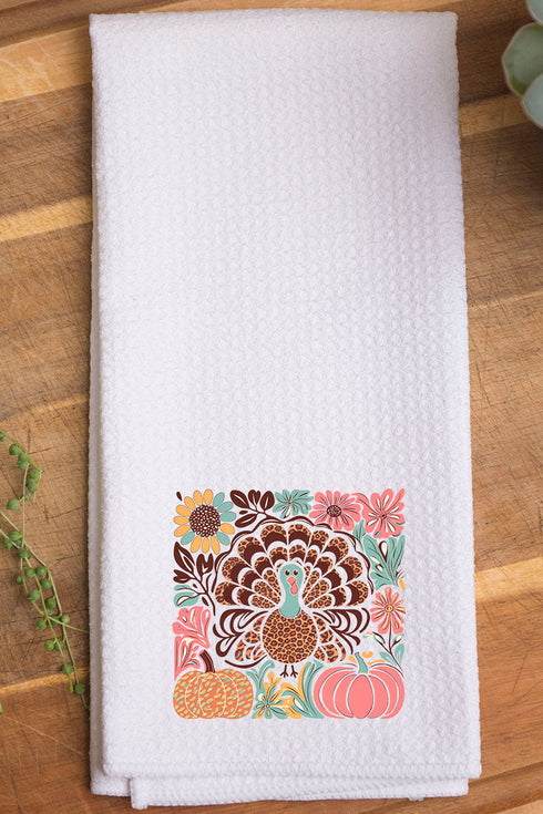 Fall Floral Turkey Waffle Kitchen Towel