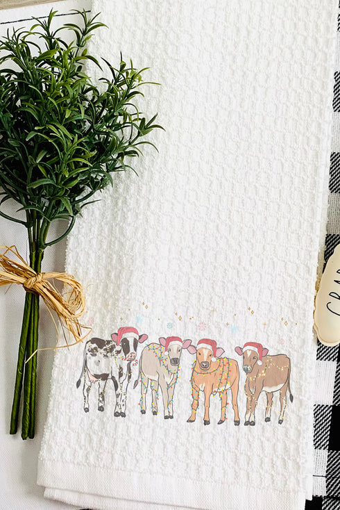Farm Animals Country Christmas Waffle Kitchen Towel