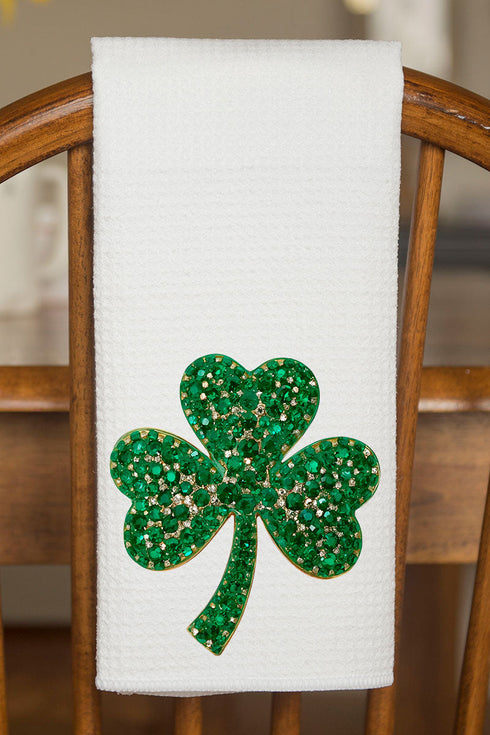 Faux Rhinestone Clover Waffle Kitchen Towel