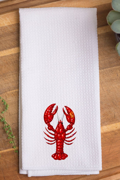 Faux Rhinestone Crawfish Waffle Kitchen Towel