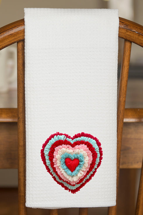 Faux Yarn Heart Collection Waffle Kitchen Towel