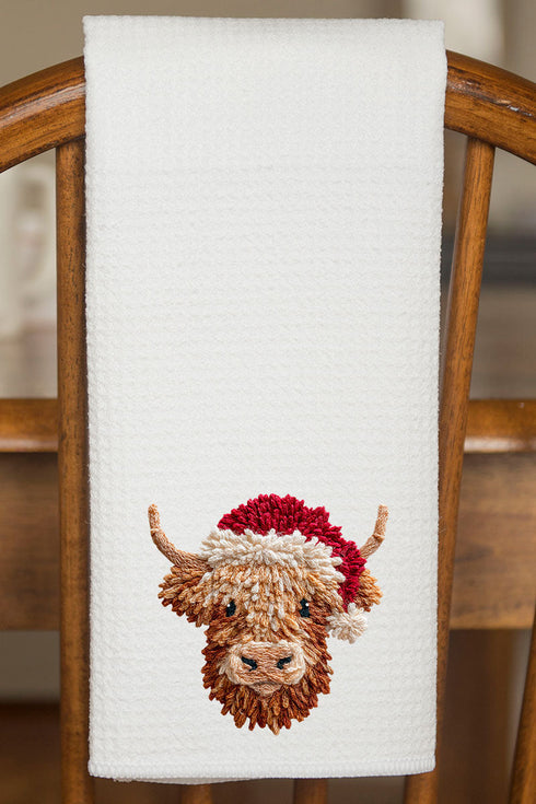 Faux Yarn Highland Cow Waffle Kitchen Towel