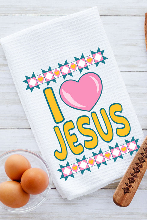 Folk Faith: I Love Jesus Waffle Kitchen Towel