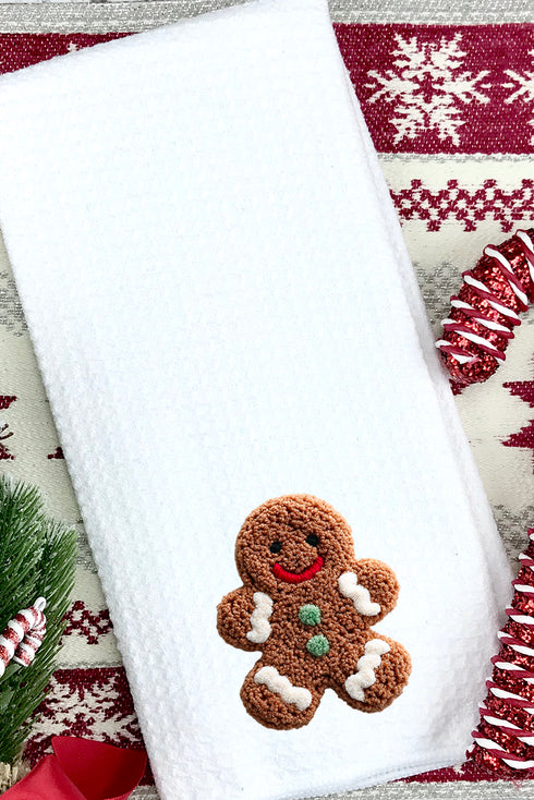 Faux Yarn Gingerbread Kisses Waffle Kitchen Towel