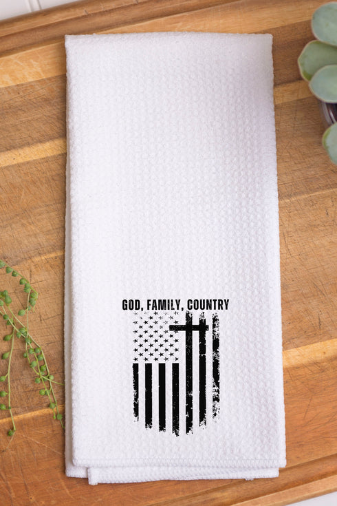 God, Family, Country Waffle Kitchen Towel