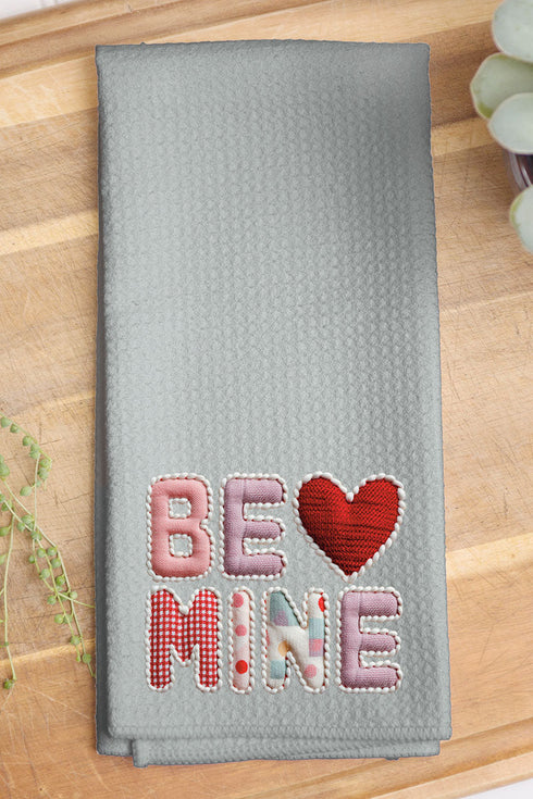 Be Mine Faux Yarn Gray Waffle Kitchen Towel