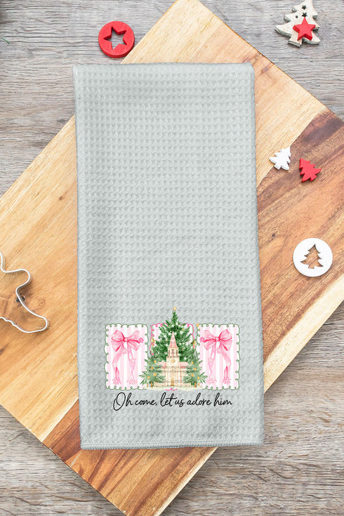 Notes Oh Come Let Us Adore Him Gray Waffle Kitchen Towel