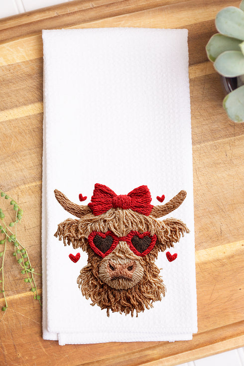Heartbreaking Heifer Faux Yarn Waffle Kitchen Towel