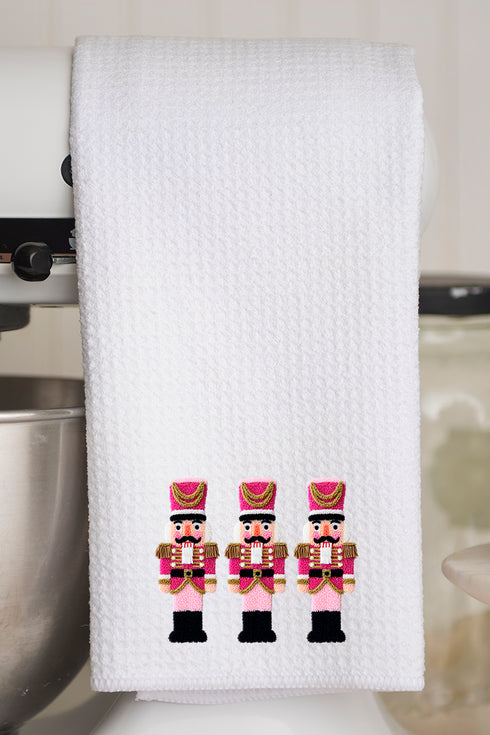 Faux Yarn Holiday Guard Nutcracker Waffle Kitchen Towel