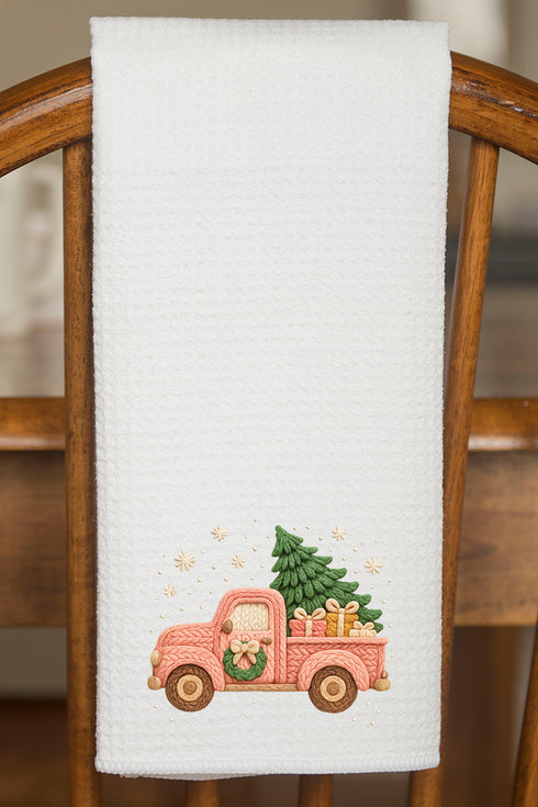 Faux Yarn Holly Jolly Haul Waffle Kitchen Towel