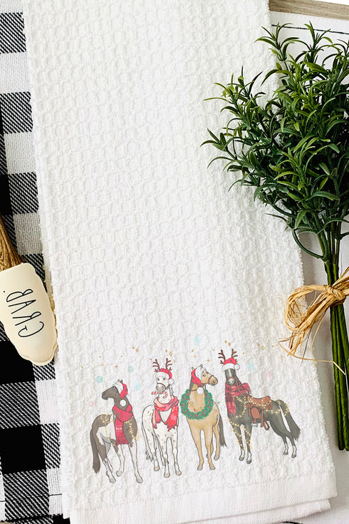 Horse Country Christmas Waffle Kitchen Towel