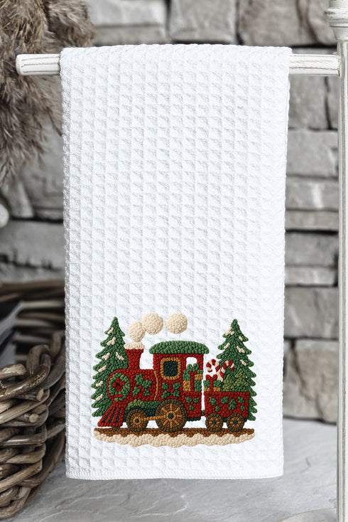 Faux Yarn Mistletoe Express Waffle Kitchen Towel