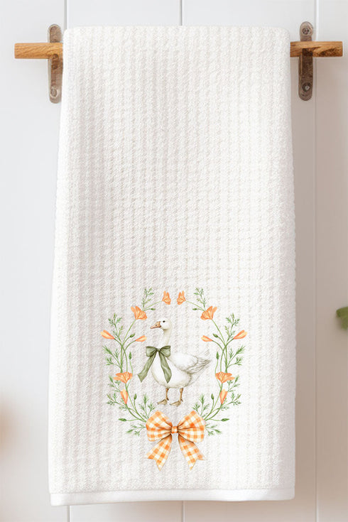 Peach Petals Goose Waffle Kitchen Towel