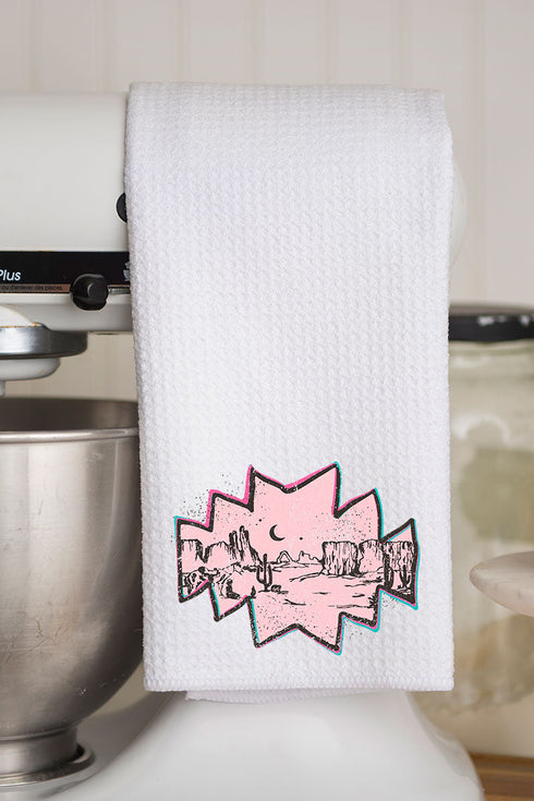 Pink Mesa Moonrise Waffle Kitchen Towel