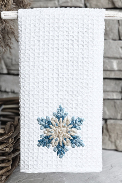 Faux Yarn Snow Day Snowflake Waffle Kitchen Towel
