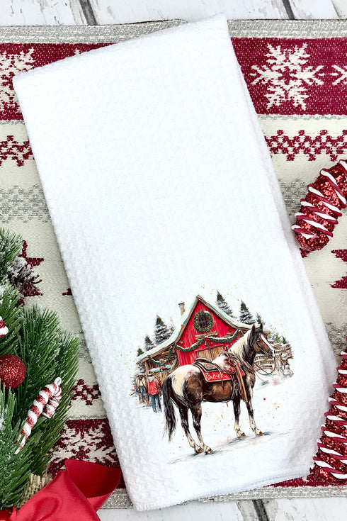 Snowy Stable Christmas Waffle Kitchen Towel