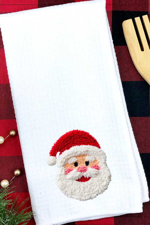 Faux Yarn Stitched With Cheer Santa Waffle Kitchen Towel