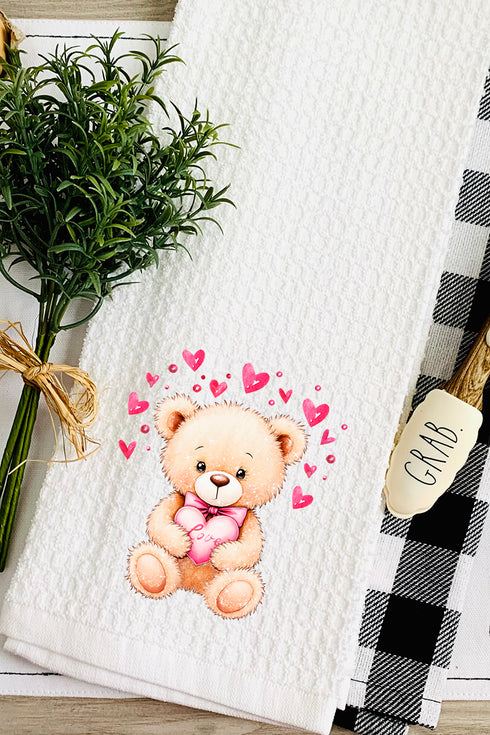 Teddy In Love Waffle Kitchen Towel