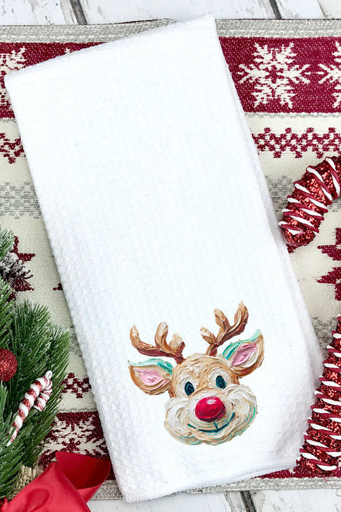 The Colorful Painted Reindeer Waffle Kitchen Towel