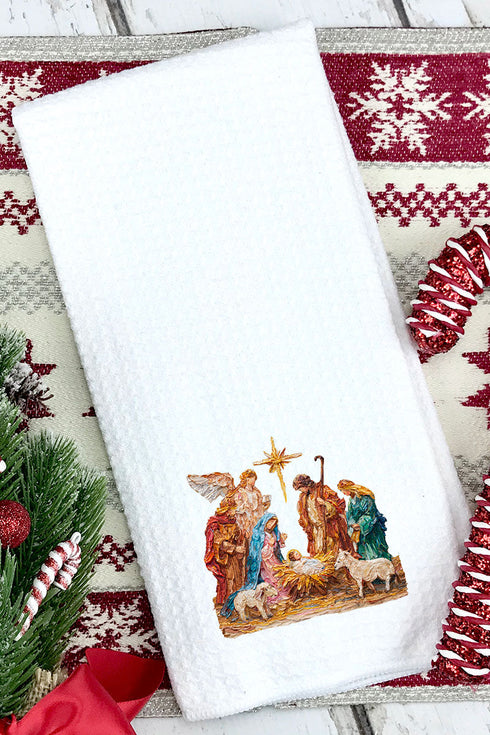 The Painted Nativity Scene Waffle Kitchen Towel