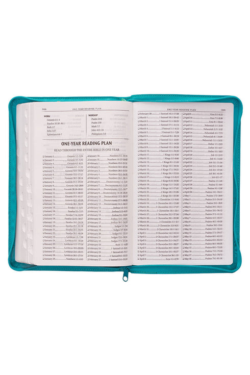 Turquoise Faux Leather Zippered KJV Deluxe Gift Bible with Thumb Index