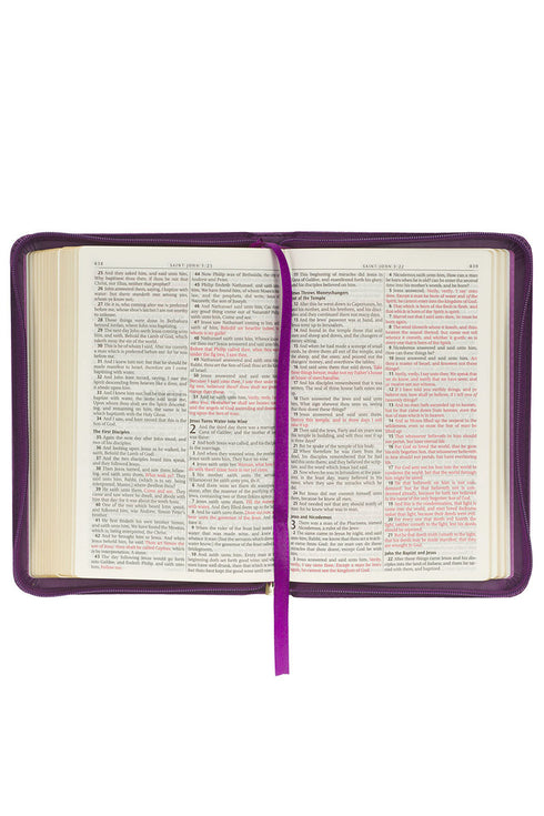 Iris Purple Faux Leather KJV Zippered Compact Bible