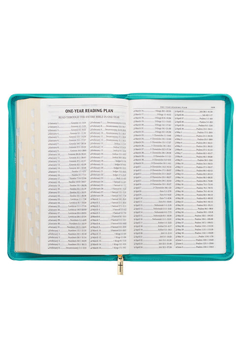 Teal Floral Faux Leather Zippered KJV Deluxe Gift Bible with Thumb Index