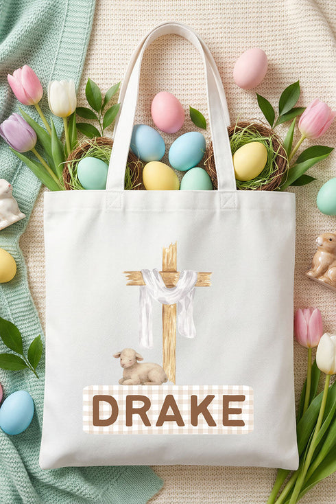 Personalized Lamb And The Cross Small Canvas Tote *Personalize Your Name