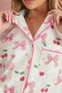 Sweet Cherry Dreams Beige Top and Shorts Pajama Set
