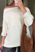 Quiet Allure Beige Off-Shoulder Waffle Knit Top