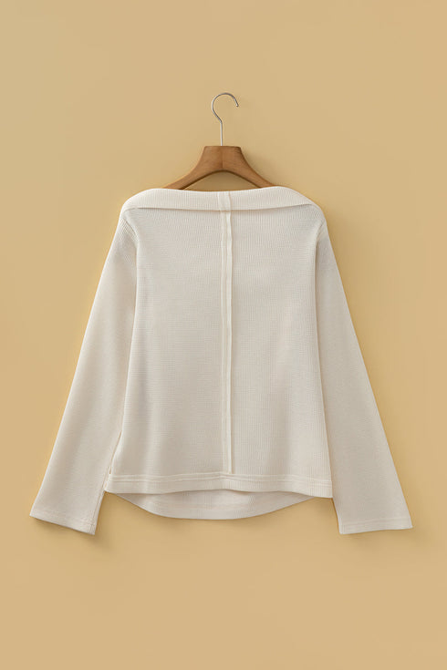 Quiet Allure Beige Off-Shoulder Waffle Knit Top