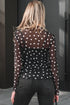 Playful Polka Black Mock Neck Slim Mesh Top