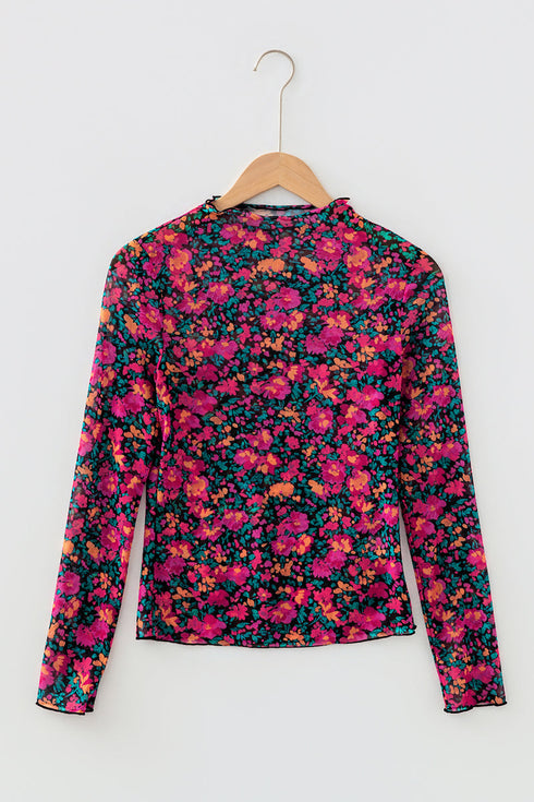 Floral Affair Rose Floral Mesh Top