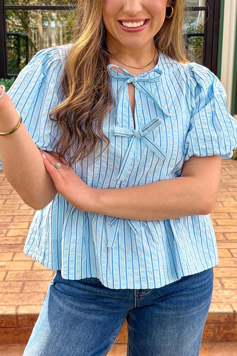 Sweetheart Ties Sky Blue Stripe Babydoll Blouse