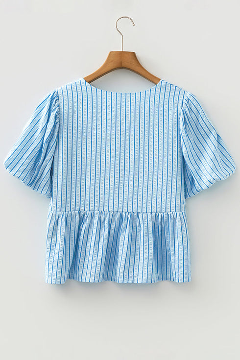 Sweetheart Ties Sky Blue Stripe Babydoll Blouse
