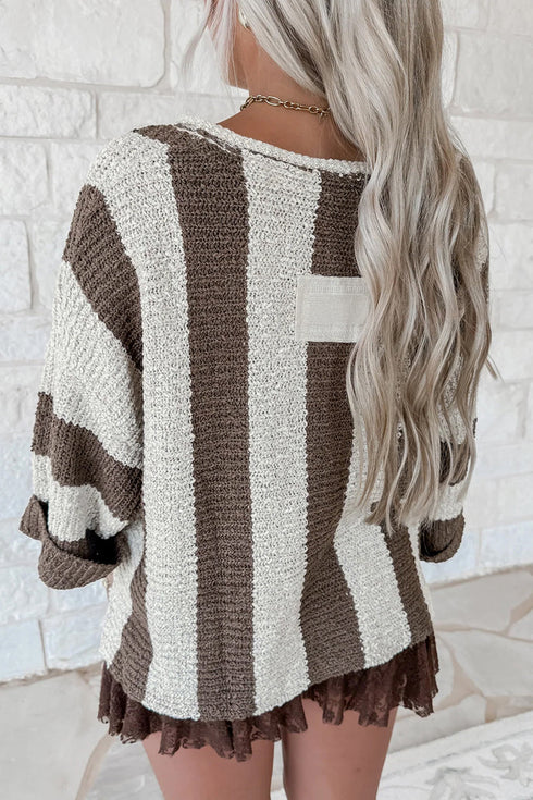 In Your Stride Brown Stripe V-Neck Sweater