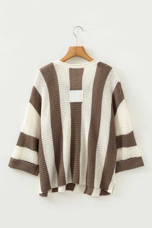 In Your Stride Brown Stripe V-Neck Sweater