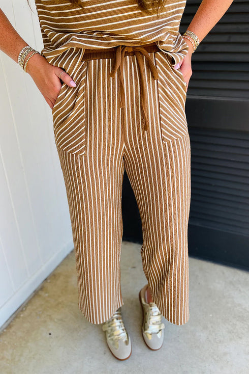 Shoreline Stripe Khaki Tee and Cropped Pants Set