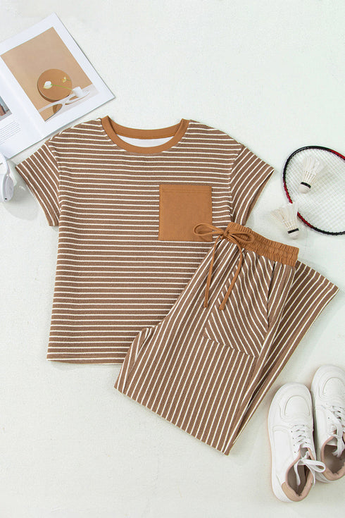 Shoreline Stripe Khaki Tee and Cropped Pants Set