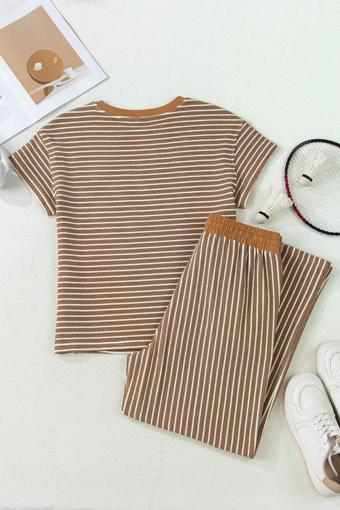 Shoreline Stripe Khaki Tee and Cropped Pants Set