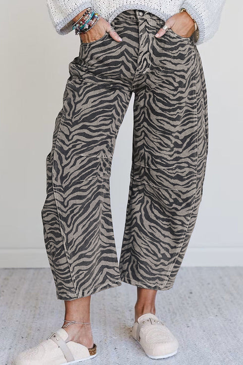 Savanna Gray Zebra Wide Leg Jeans