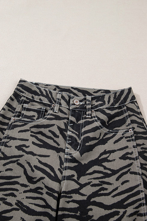 Savanna Gray Zebra Wide Leg Jeans